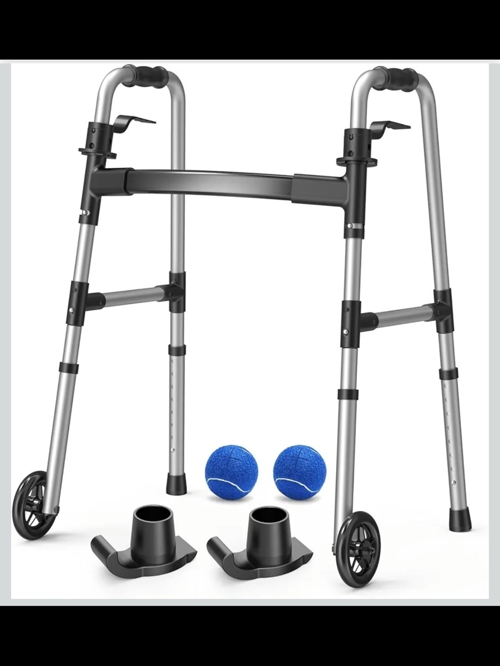 Adjustable Silver Folding Walker with Wheels - Mobility Aid